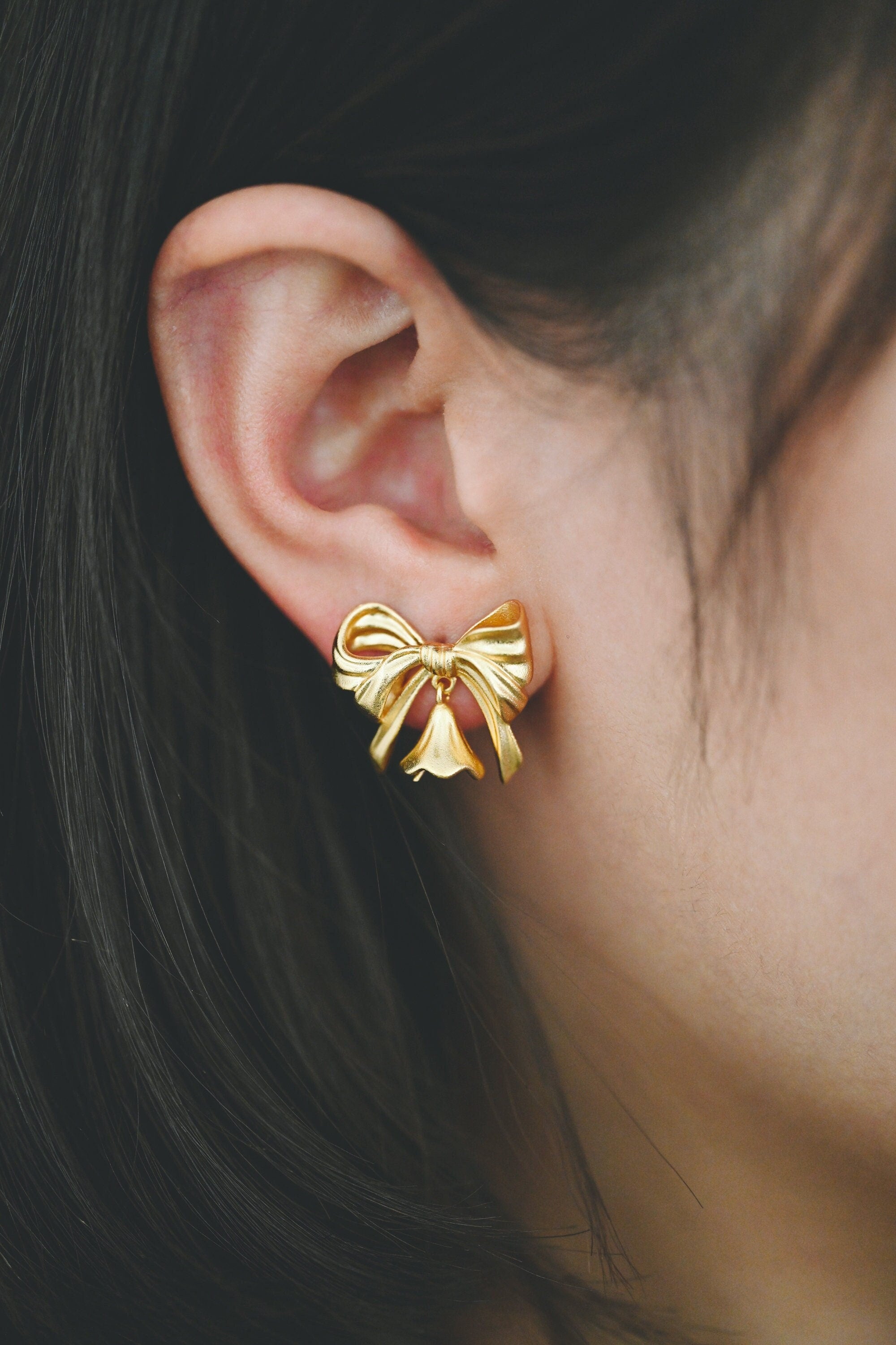 4pcs Matte Gold plated Brass Christmas Bowknot Earring, 18x20mm, Half Drilled Pearl Mounts, Pearl Earring Settings (GB-3473)